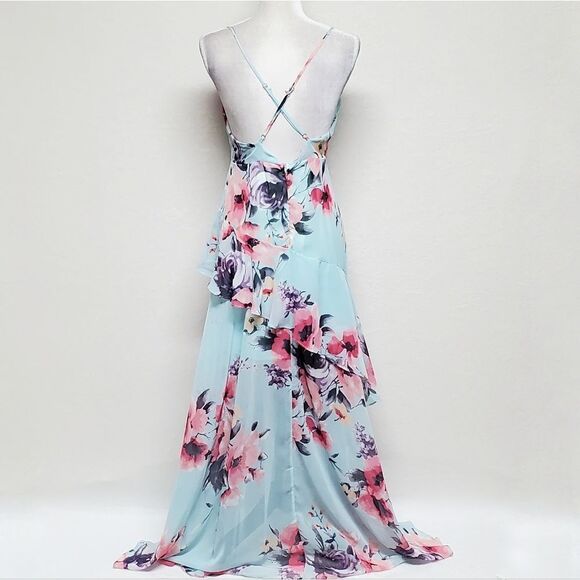 FASHION Nova Dazed In Floral Maxi Dress Layered Ruffle Backless V-neck Large - Picture 9 of 13